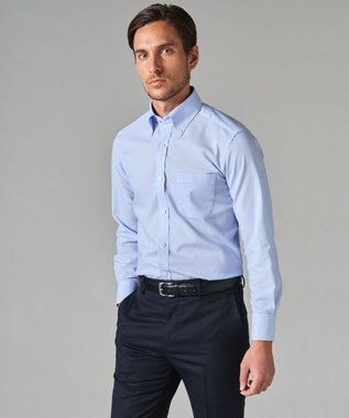 GOTAIRIKU 春夏向け【形態安定】SUMMERPREMIUMPLEATS_ボタンダウン 長袖ドレスシャツ サックスブルー系