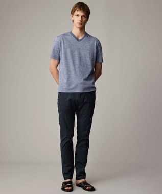JOSEPH ABBOUD 【リネン素材/吸水速乾/日本素材】リネンハニカム Vネック Tシャツ サックスブルー系