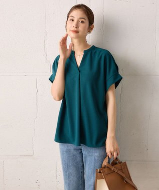 組曲 S 【WEB限定】ライトジョーゼットスキッパー ブラウス ダークグリーン系