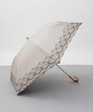 AURORA NINA RICCI （ニナリッチ)  幾何レース風刺しゅう晴雨兼用パラソル（折り畳み・トップフラット傘） ライトベージュ