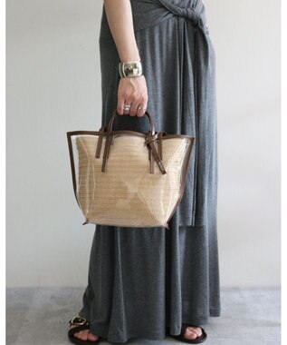 MORROW by thank 【軽量】CECILY OW 2way バッグ 1インナーSET ブラウン X N.ラフィア