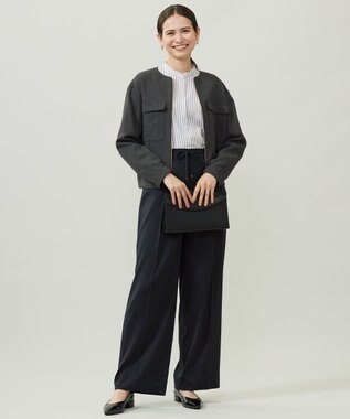 自由区 S 【カタログ掲載】ウールライクストレッチワイド パンツ ネイビー