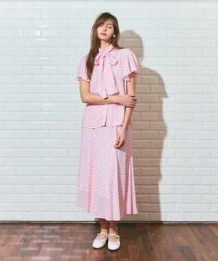 GRACE CONTINENTAL ドットジャガードボウタイブラウス ピンク