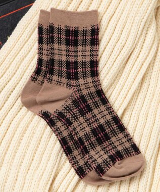 WEGO ジャガードチェックソックス ベージュ