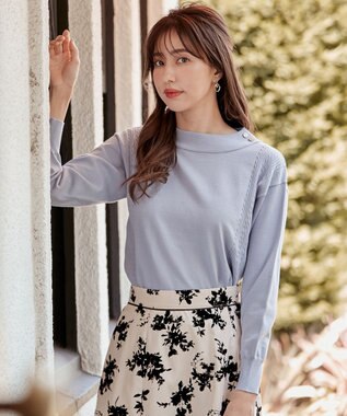 ANY SIS 【洗える】サイドケーブルカラー ニット アイスブルー