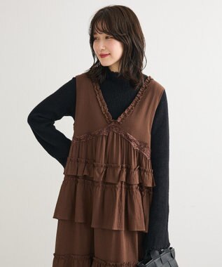 Green Parks ■ＥＳＣＡＲ　レース×コットンティアードワンピース Brown