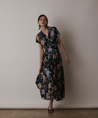 GRACE CONTINENTAL アンティークフラワープリントワンピース ブラック