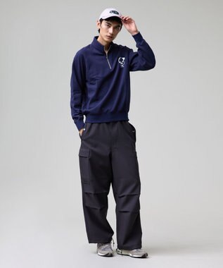 J.PRESS MEN 【AaronChang】【UNISEX】ワンポイントハーフジップ スウェットシャツ ネイビー系