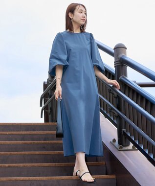 UNFILO FINE MOVE ボリュームスリーブ ワンピース ダルブルー