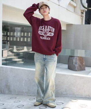 WEGO 【ユニセックス着用ITEM/SMLサイズ展開】ジャガードグラフィックプルオーバー ワイン