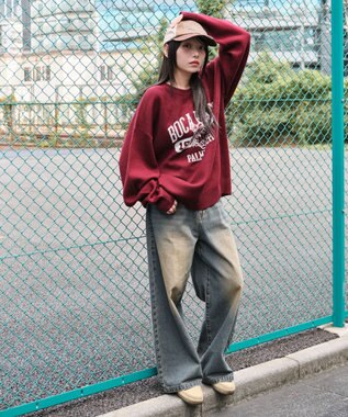 WEGO 【ユニセックス着用ITEM/SMLサイズ展開】ジャガードグラフィックプルオーバー ワイン