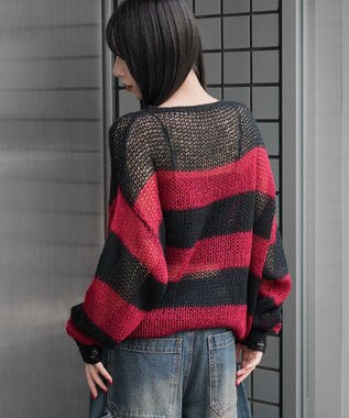 WEGO モヘアタッチボーダーBIGニット レッドボーダー