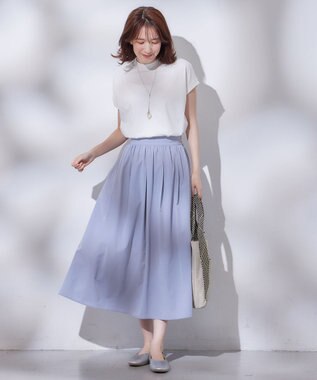 ANY 【ウエストゴム】タフタフレアスカート ライトブルー