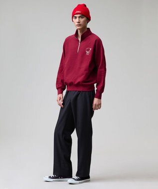 J.PRESS MEN 【AaronChang】【UNISEX】ワンポイントハーフジップ スウェットシャツ ワイン系