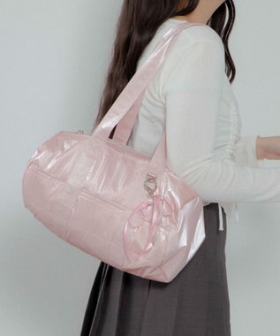 WEGO サテンリボンチャーム付きボストンバッグ ピンク