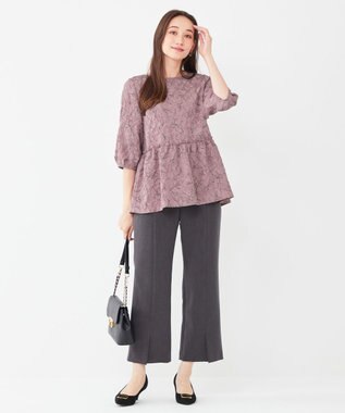 ANY SIS 【洗える】フラワーフクレジャガード ブラウス  モカピンク×スレート