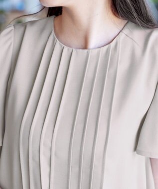 Tiaclasse L 【洗える】麻調ピンタックチュニックブラウス グレージュ