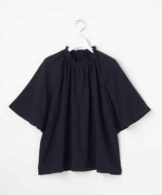自由区 S リヨセルポプリンフリル ブラウス ネイビー