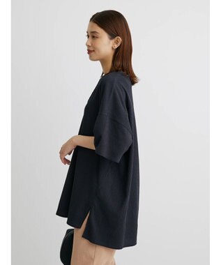 Green Parks ５分袖スキッパーカットチュニック Dark Gray