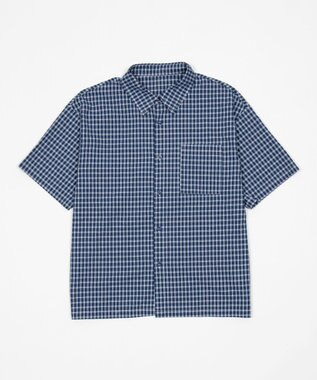 WEGO クロップドSSマイクロチェックシャツ ブルーチェック1