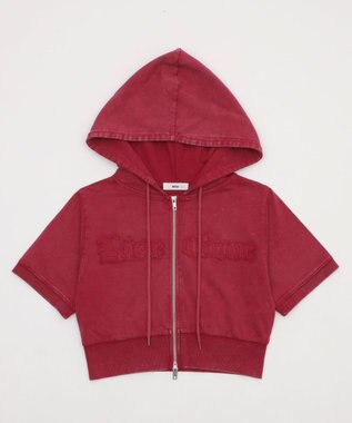 WEGO ヴィンテージウォッシュロゴ半袖パーカー レッド
