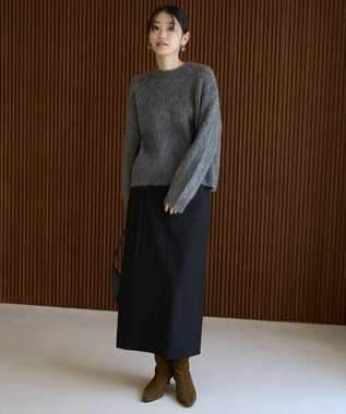 UNFILO L アルパカシャギー クルーネック プルオーバー チャコール