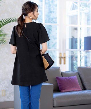 Tiaclasse L 【洗える】麻調ピンタックチュニックブラウス ブラック