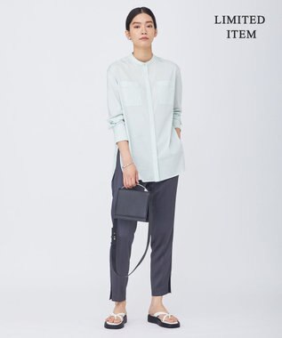 ICB 【WEB限定・洗える】ライクアウーブン バンドカラーカットソー ライトグリーン系