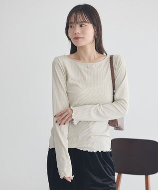 earth music&ecology ラメテレコボートネックプルオーバー Ivory