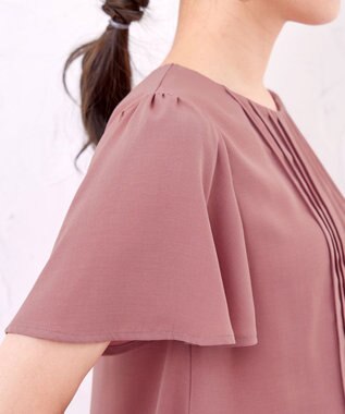 Tiaclasse L 【洗える】麻調ピンタックチュニックブラウス ピンク