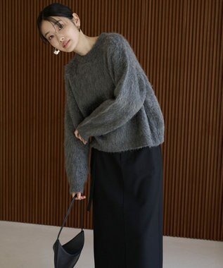 UNFILO L アルパカシャギー クルーネック プルオーバー チャコール