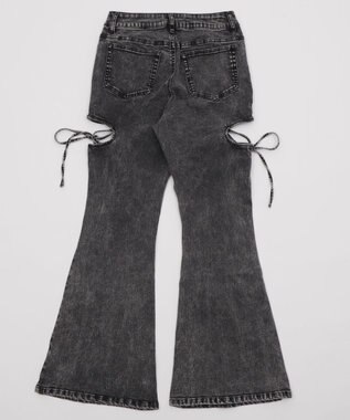 WEGO カットアウトリボンストレッチデニムフレアパンツ デニムブラックソノタ