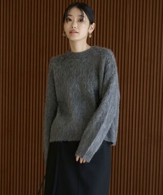 UNFILO L アルパカシャギー クルーネック プルオーバー チャコール