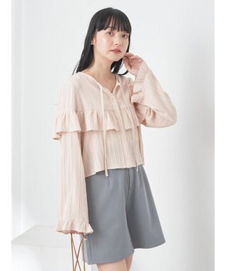 earth music&ecology フリル切替えショートブラウス Pink Beige