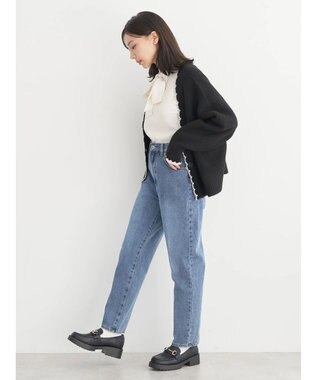 earth music&ecology スカラップニットカーディガン Black