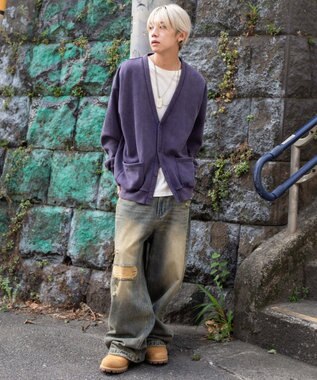 WEGO 【ユニセックス着用ITEM】ケミカルスウェットカーディガン パープル