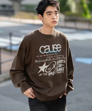 WEGO スプレーグラフィックニットプルオーバー ブラウン