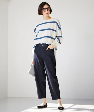 自由区 【WEB&一部店舗限定】スムージーカラー ニット オフ×ブルーボーダー