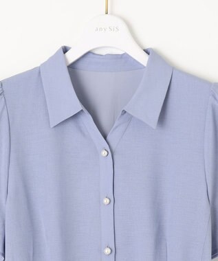ANY SIS 【洗える】ビューティフレア シャツワンピース ライトブルー