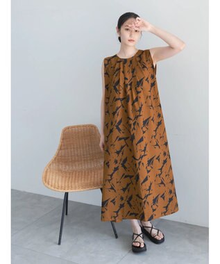 Te chichi コットンリップルアートプリントワンピース ブラウン