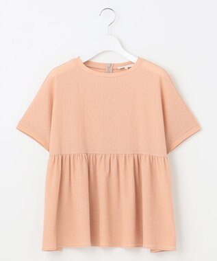 自由区 【洗える】リネンサッカーコンビペプラム カットソー ローズ