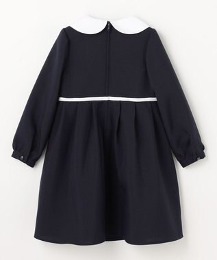 ANY KIDS 襟付き リボン 長袖ワンピース ネイビー