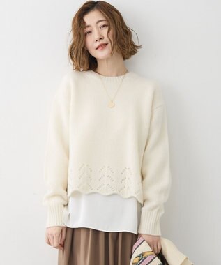 23区 L 【滝沢眞規子さん着用/洗える】レーシーヘムデザイン パフスリーブ ニット