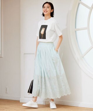 自由区 S 【カタログ掲載・洗える】エンブロイダリーローン スカート アクア×ベージュ