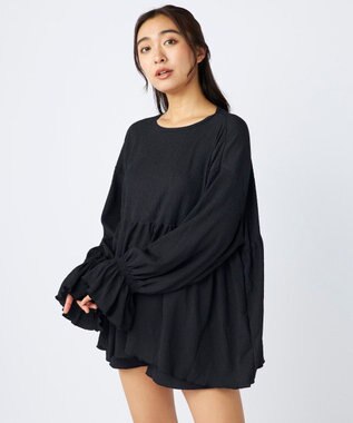 OP／FILA 【Ocean Pacific】ティアードトップス＋ショートパンツ付き 4点セット ブラック