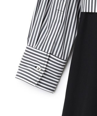 23区 【CLASSY.コラボ/洗える】シャツアンサンブル ワンピース ブラックストライプ×ブラック