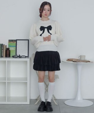 WEGO ベロアリボンアップリケタックスリーブニット ホワイトアイボリー