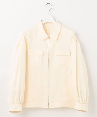 自由区 【XSサイズ～/洗える】ブライトリネンファイユ ジップアップブルゾン アイボリー系