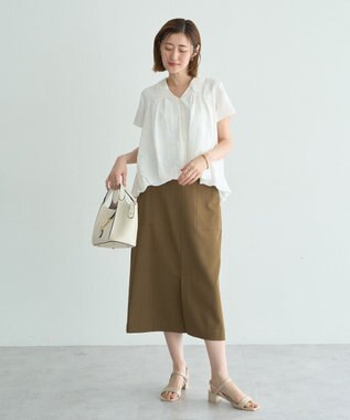 YECCA VECCA 刺繍カラーバルーンヘムブラウス Off White