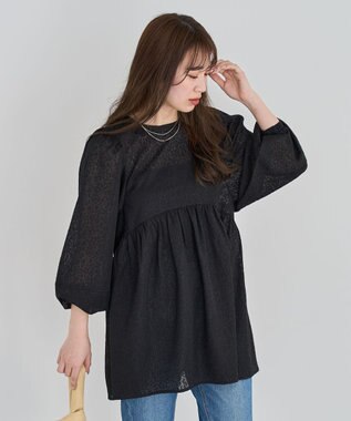 Green Parks ヒョウ柄ジャガードペプラムチュニックブラウス Black